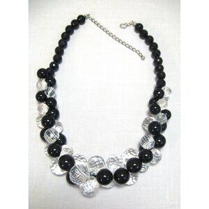 Black & Clear Beaded Statement Necklace With Adjustable Chain For Women